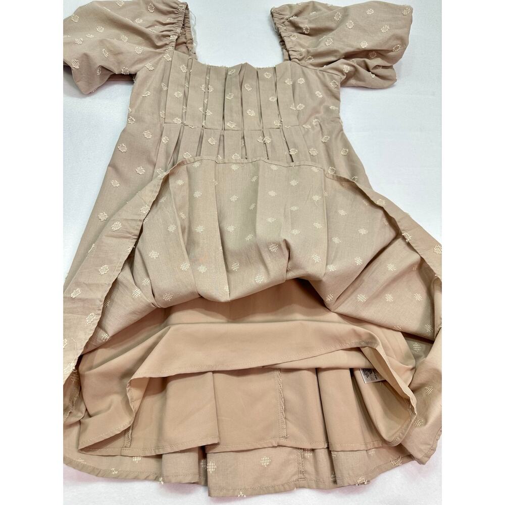 NWT And Now This Beige Cotton Dobby Dot Puff Sleeve Cottagecore Dress Size XS - Picture 6 of 12